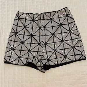 Bebe Sequin High-Waisted Black & Silver Party Shorts – Size 2